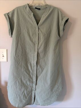 Light Sage Button-Front Shirt Dress